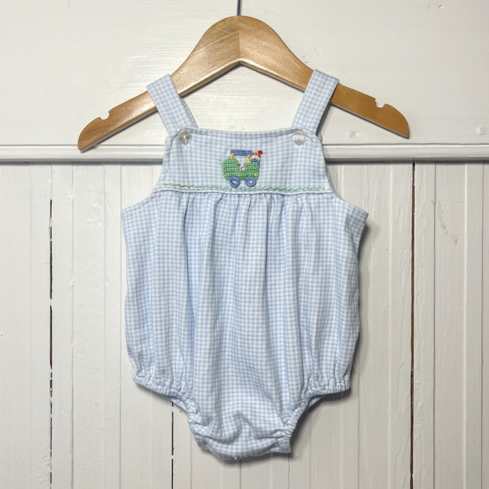 EDGEHILL COLLECTION EUC/LN Boys Cross Stiched Golf Cart Gingham Bubble